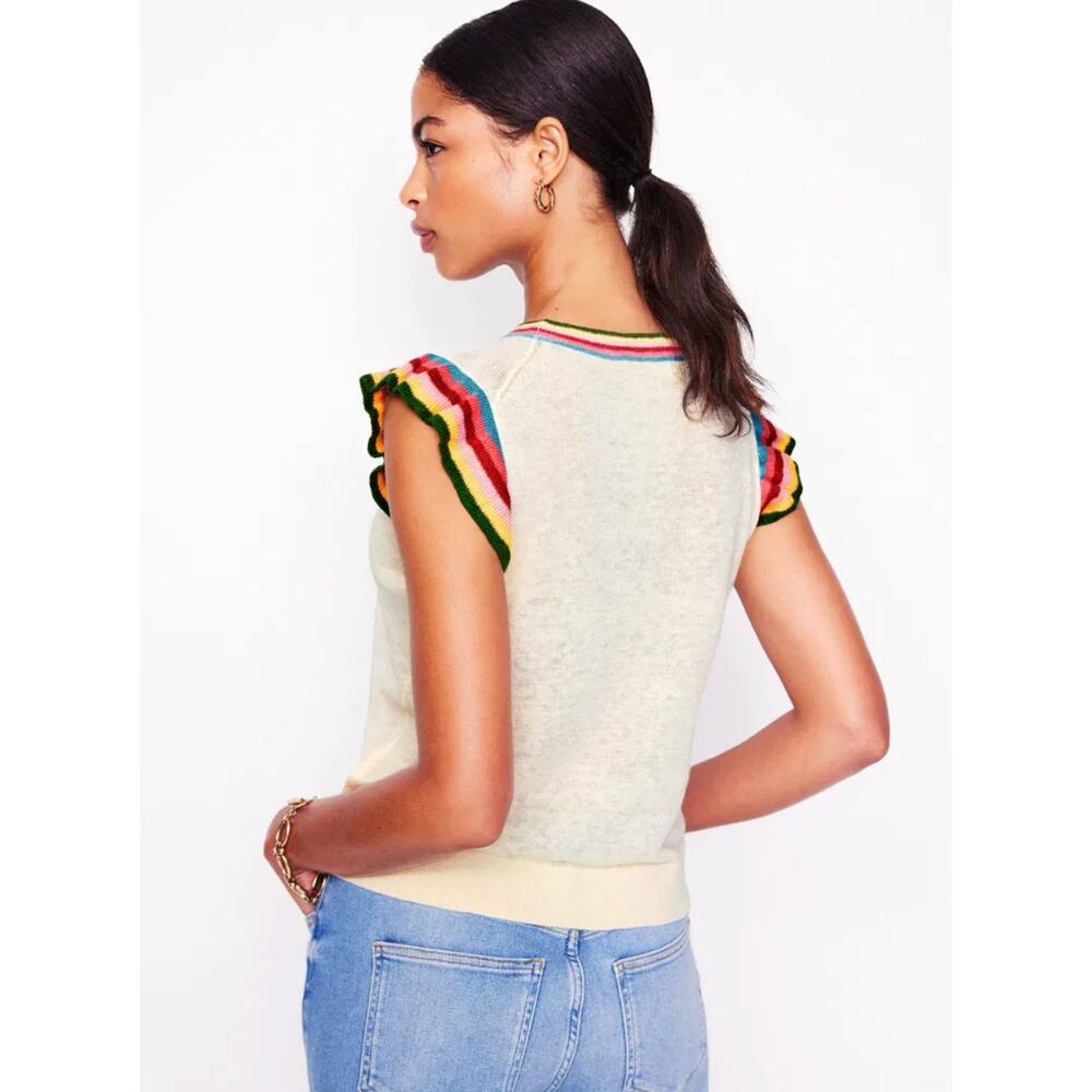 Boden Top Large Cream Josie Frilled 100% Linen Tank Rainbow Ruffle Summer Casual - Picture 4 of 12